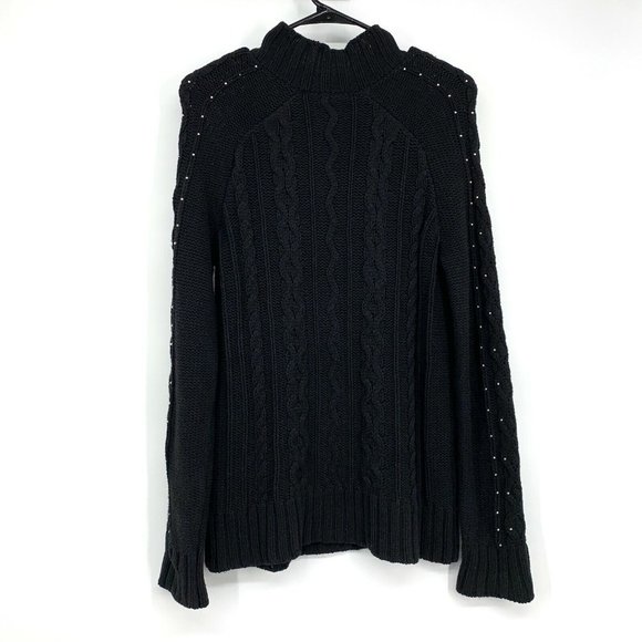 Philosophy Sweater Black Silver Beaded Mock Neck Pullover Tunic - Picture 7 of 9